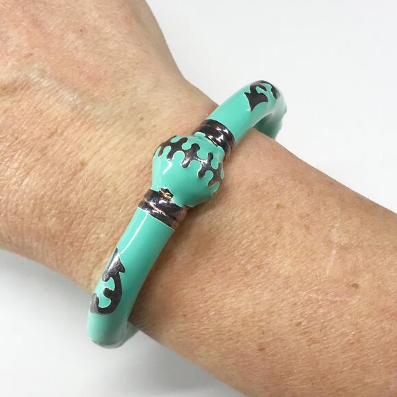 Arte D’Argento Sterling Silver Italy Mint Green Enamel Hinged Bangle Bracelet - Picture 7 of 13